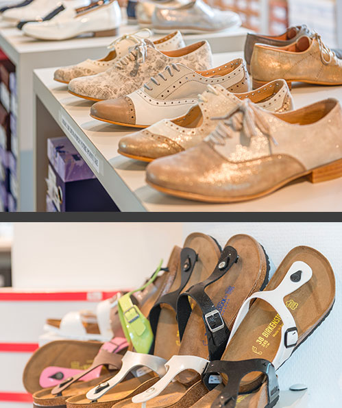 Birkenstock sandals displayed in the boutique
