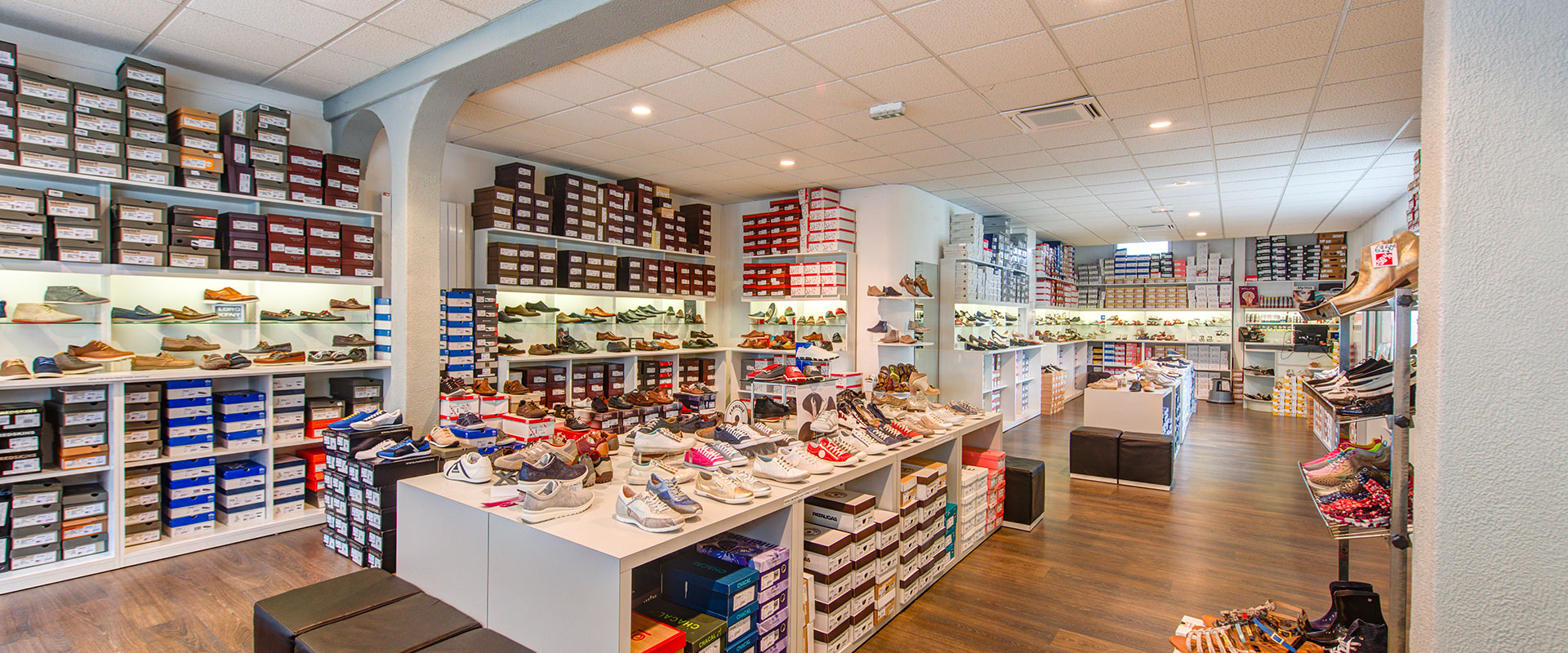 Shoe boxes and merchandise on display in the boutique