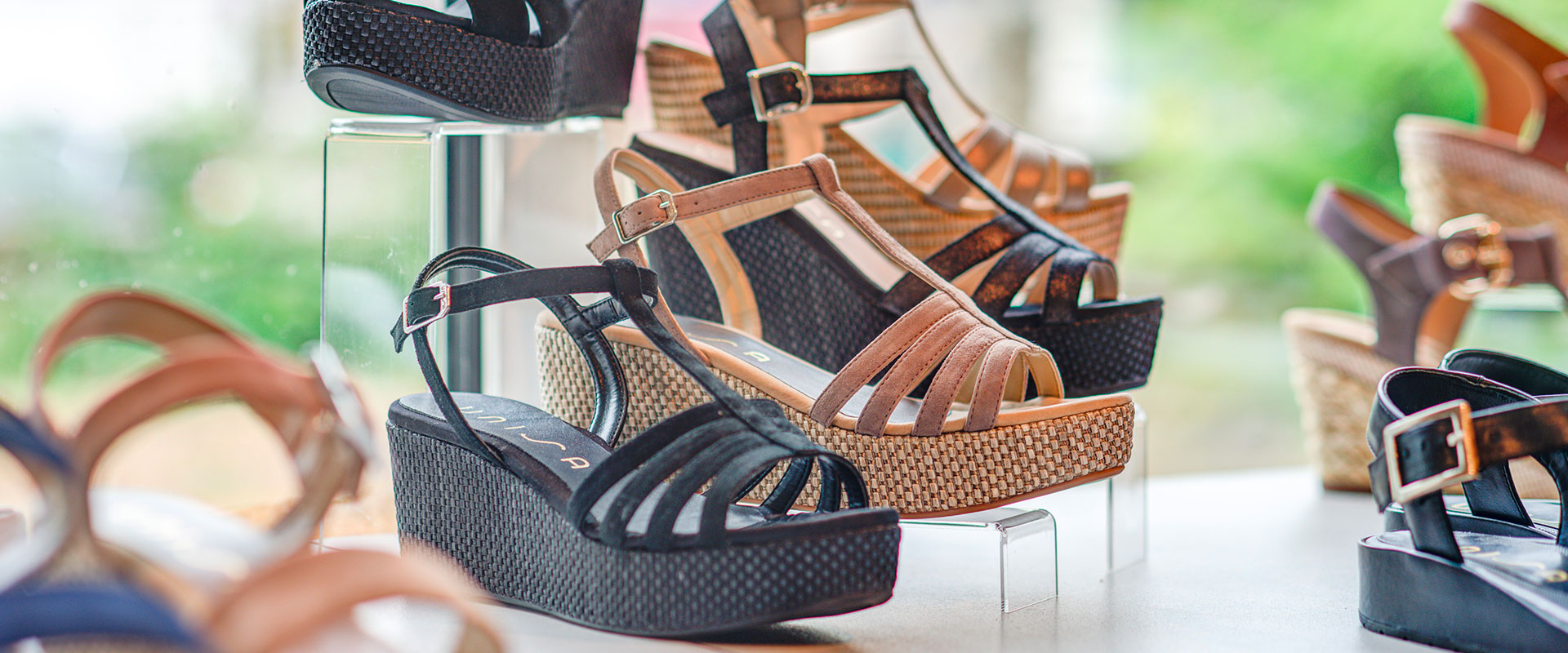 Sandals displayed in the boutique